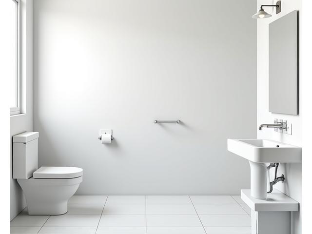 Et standard baderom med funksjonell men ingen spa-følelse i belysningen.