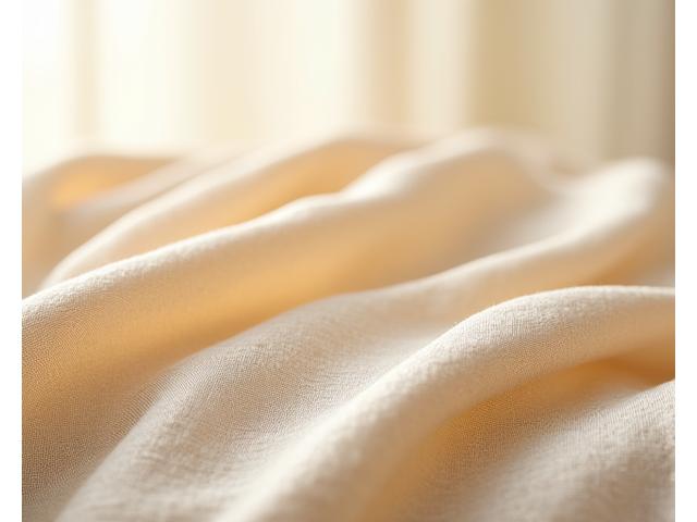 Nært bilde av en grovvevd linstruktur i dus sandfarge, som imiterer sand på stranden.