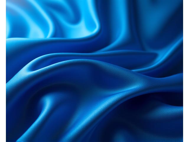 Flytende, glatt silkestoff i dype blåtoner, som fanger lyset og ligner bølgende hav.