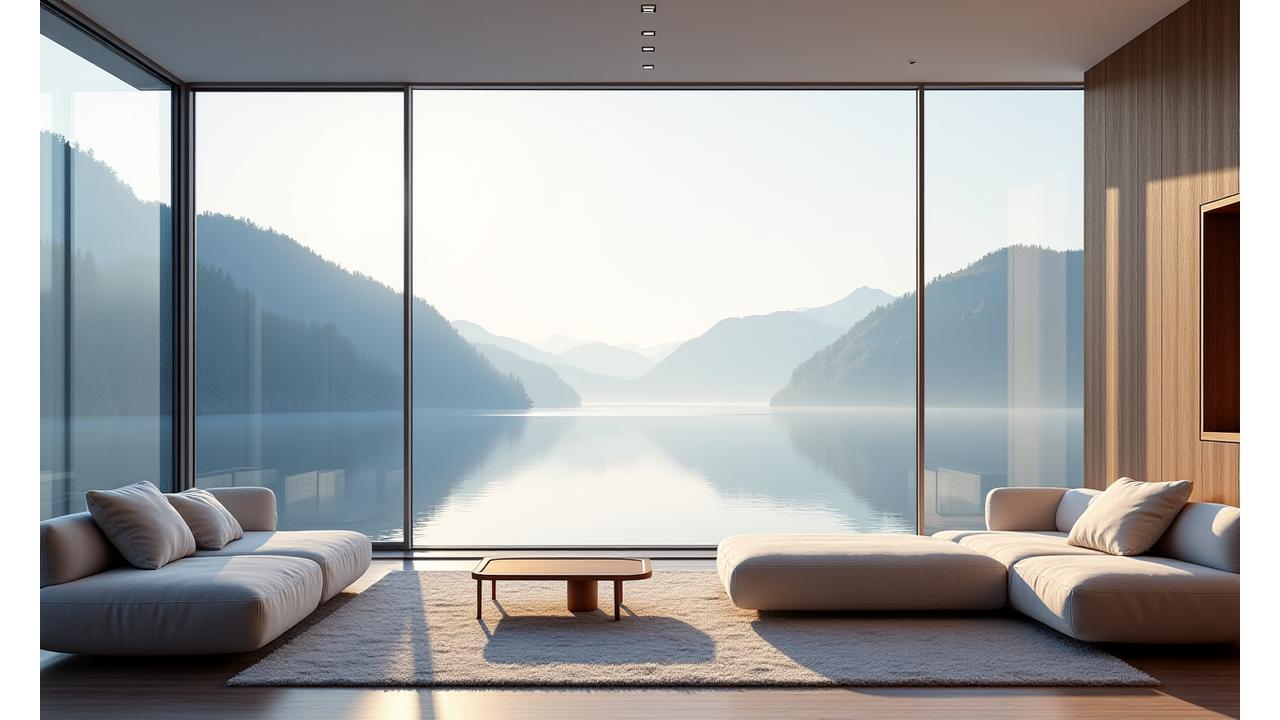 Stilfullt marine-inspirert stue med utsikt over fjorden i Bergen