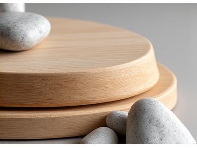 Møbler i lyst, ubehandlet treverk med en organisk form