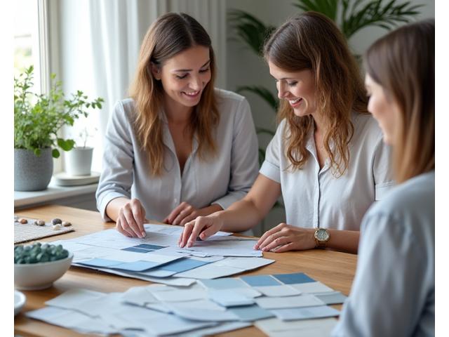 Interiørdesigner som presenterer stoffprøver til en kunde