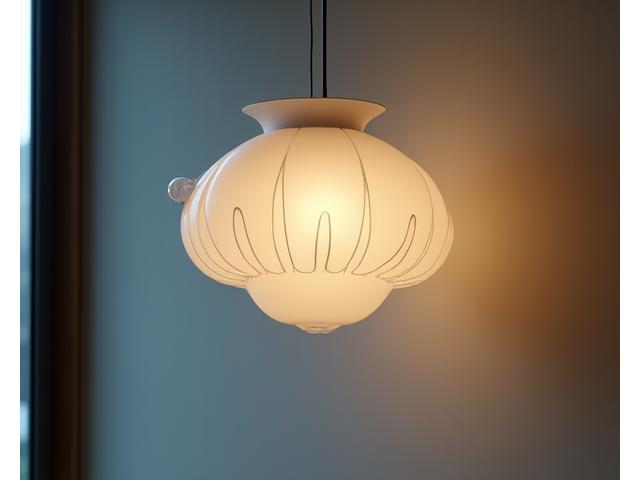 Skulpturell taklampe inspirert av en manet, med mykt lys