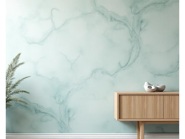 Stilfull tapet med abstrakt sjøgressmønster i blågrønne toner