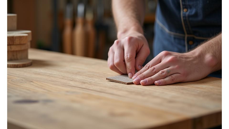 Detaljbilde av snekker som bearbeider tre med tradisjonelle verktøy