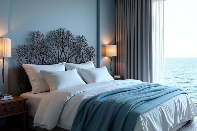 Soverom med sengegavl 'Rev' og maritime detaljer