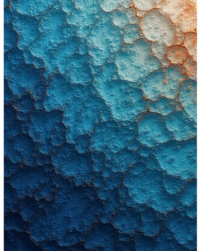 Nærstudie av korallrev inspirert tapet, med dype blåfarger og organiske former.