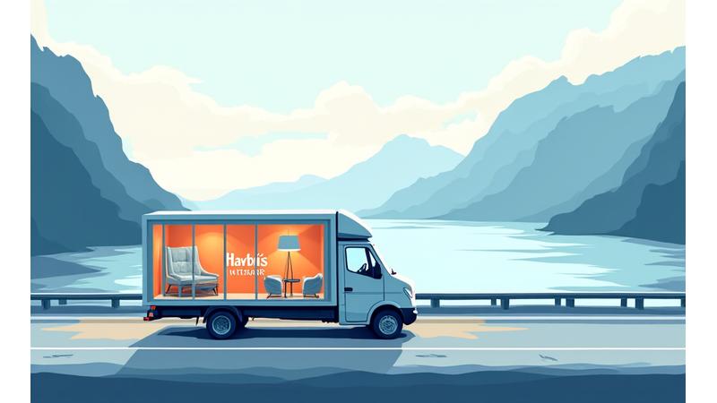 Stilisert bilde av en logistikkrute for levering av møbler til kystområder